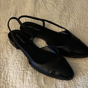 Marc Fisher Glossy Black Toed Slingback Loafers